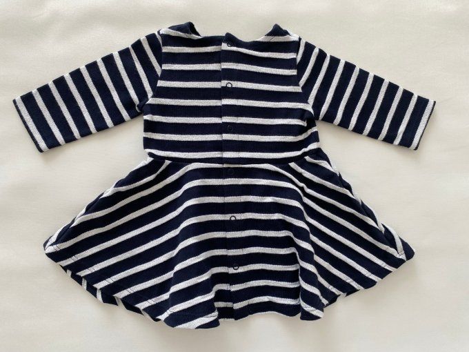 Robe manches longues bleu marine gris argenté Petit Bateau 3 mois Neuf sans étiquette