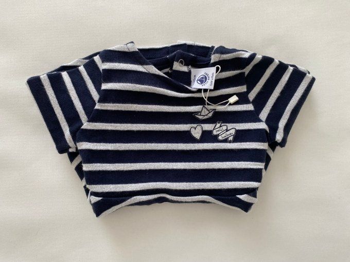 Robe manches longues bleu marine gris argenté Petit Bateau 3 mois Neuf sans étiquette