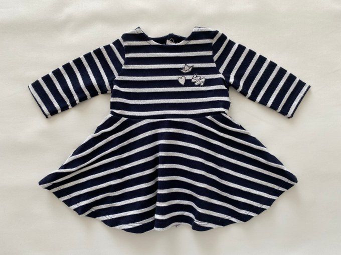 Robe manches longues bleu marine gris argenté Petit Bateau 3 mois Neuf sans étiquette