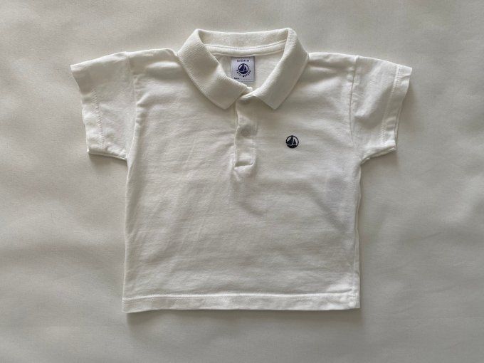 Polo blanc manches courtes 6 mois Petit Bateau d'occasion