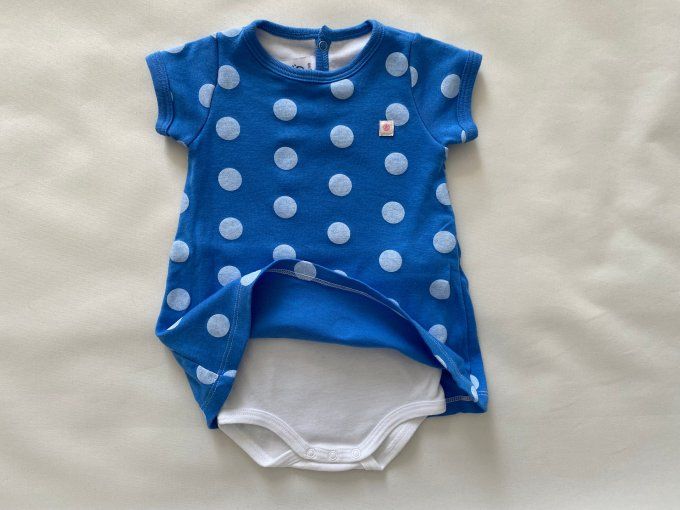 Robe bleue ronds blancs body intégré Petit Bateau 6 mois d'occasion