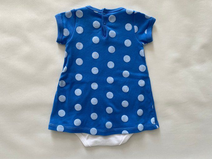 Robe bleue ronds blancs body intégré Petit Bateau 6 mois d'occasion