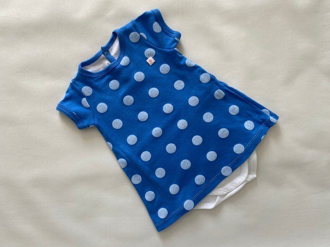 Robe bleue ronds blancs body intégré Petit Bateau 6 mois d'occasion