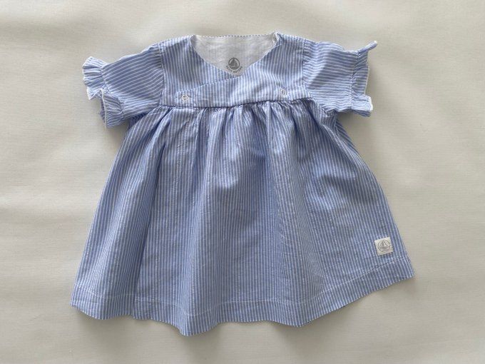 Robe rayée bleu ciel blanc manches courtes Petit Bateau 6 mois d'occasion