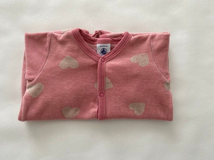 Pyjama rose motif cœurs crème Petit Bateau 3 mois d'occasion