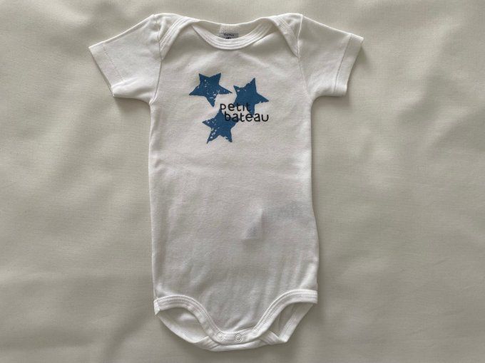 Body manches courtes blanc motif étoiles bleues Petit Bateau 12 mois d'occasion