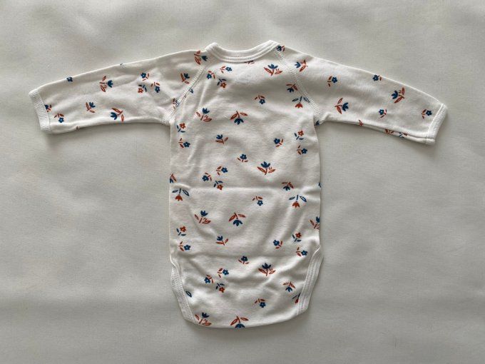 Body manches longues blanc Petit Bateau motifs fleurs 1 mois 54 cm d'occasion