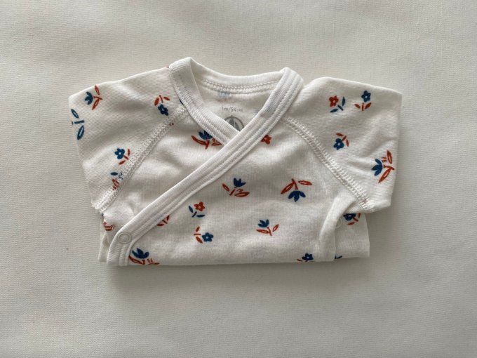 Body manches longues blanc Petit Bateau motifs fleurs 1 mois 54 cm d'occasion