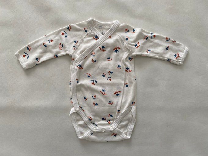 Body manches longues blanc Petit Bateau motifs fleurs 1 mois 54 cm d'occasion