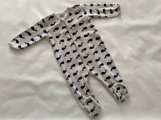 Pyjama beige motifs baleines bleues Petit Bateau 12 mois d'occasion