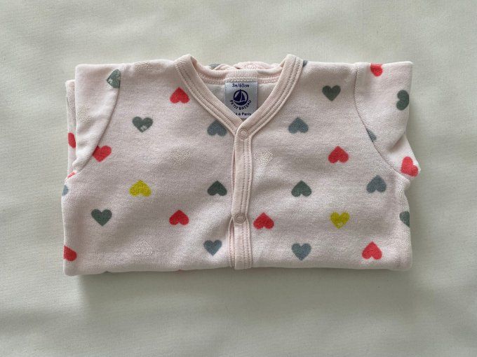 Pyjama rose pâle motif cœurs Petit Bateau 3 mois d'occasion