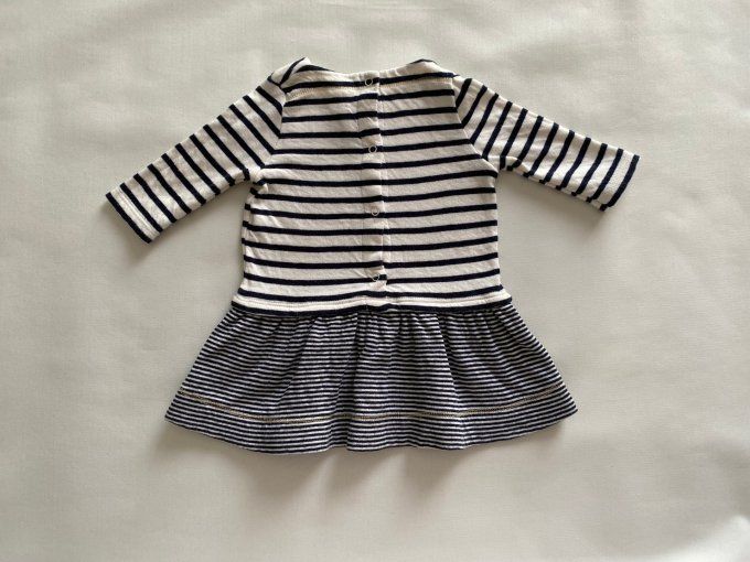 Robe manches longues bleu marine beige logo doré Petit Bateau 3 mois d'occasion
