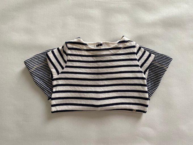 Robe manches longues bleu marine beige logo doré Petit Bateau 3 mois d'occasion