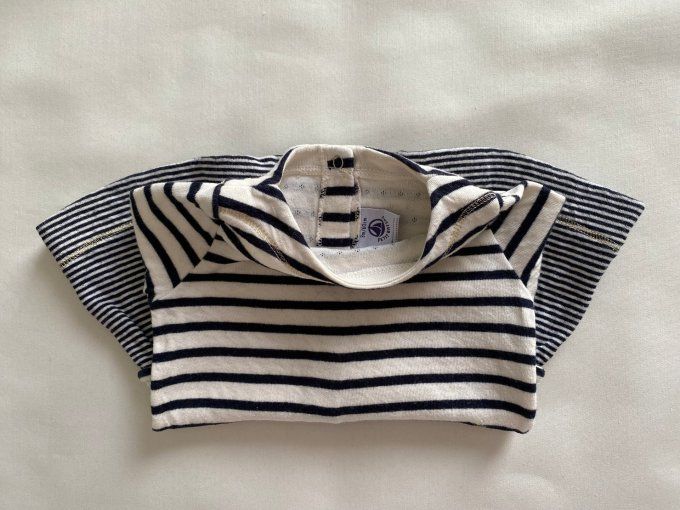 Robe manches longues bleu marine beige logo doré Petit Bateau 3 mois d'occasion