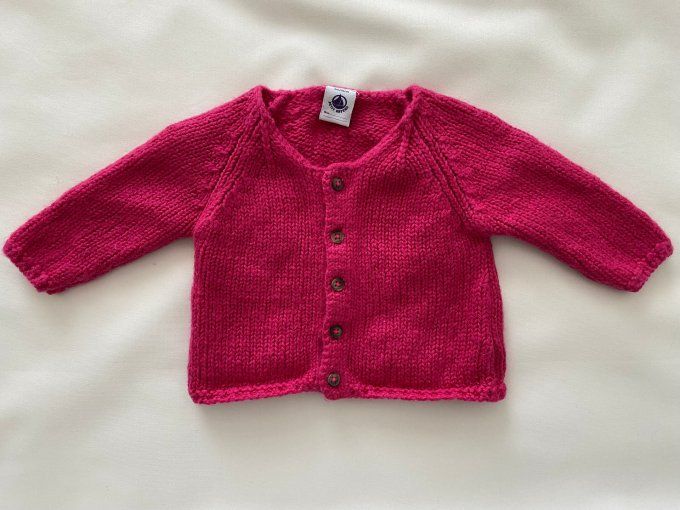 Cardigan laine rose fuchsia Petit Bateau 3 mois d'occasion