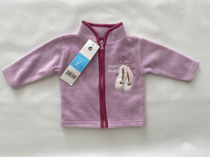 Gilet polaire mauve motif Sweet Ballet manches longues 6 mois Neuf avec étiquette