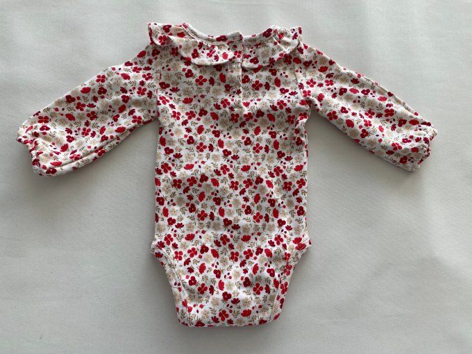 Body manches longues motif fleurs rouge et crème 3 mois Sergent Major d’occasion