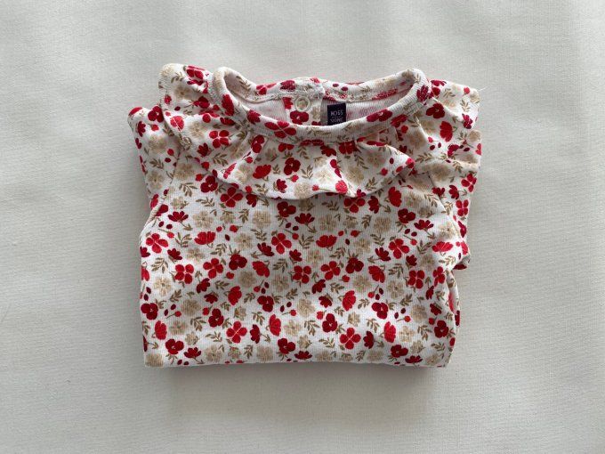 Body manches longues motif fleurs rouge et crème 3 mois Sergent Major d’occasion