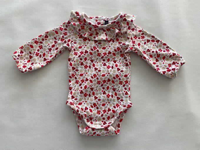 Body manches longues motif fleurs rouge et crème 3 mois Sergent Major d’occasion