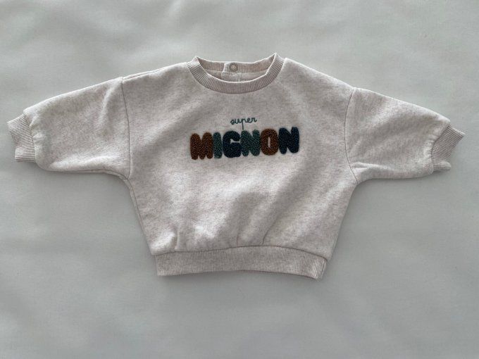 Sweat beige inscription Super Mignon Tape à l'Œil 3 mois d'occasion