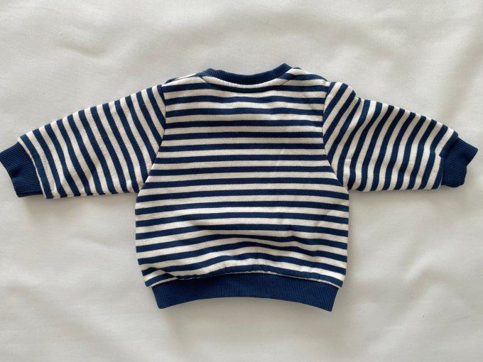 Sweat rayé blanc bleu inscription Bonheur motif chien Tape à l'Œil 3 mois d'occasion