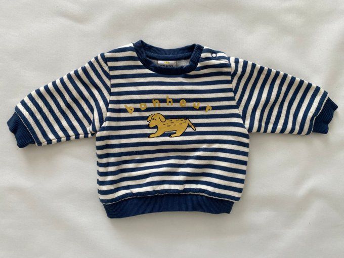 Sweat rayé blanc bleu inscription Bonheur motif chien Tape à l'Œil 3 mois d'occasion