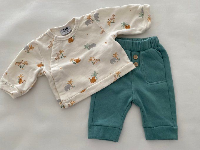Ensemble haut beige motifs savane pantalon vert Tape à l'Œil 3 mois d'occasion