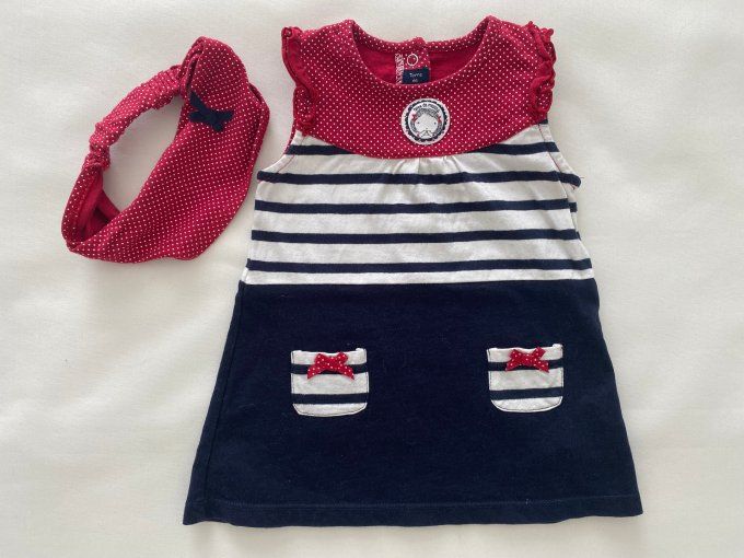 Robe sans manches rayée bleu marine rouge bandana assorti Terre de Marins 9 mois d'occasion