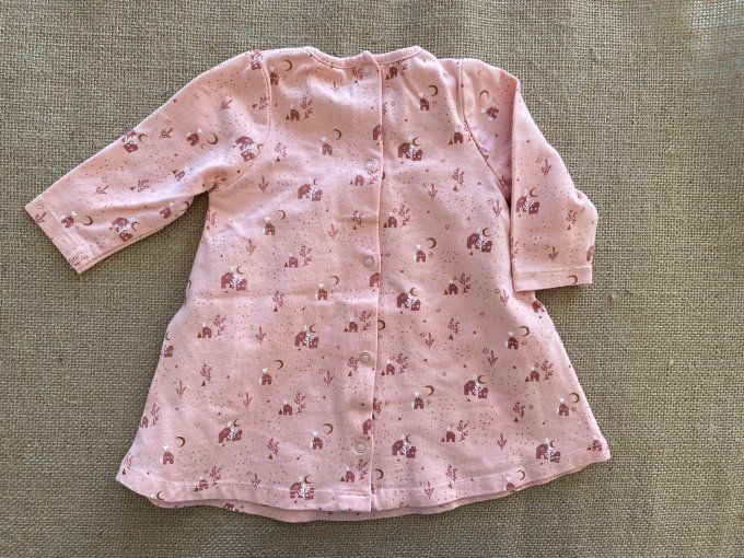 Robe bébé Vertbaudet 3 mois rose motifs maison manches longues d'occasion