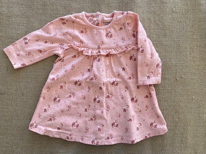 Robe bébé Vertbaudet 3 mois rose motifs maison manches longues d'occasion