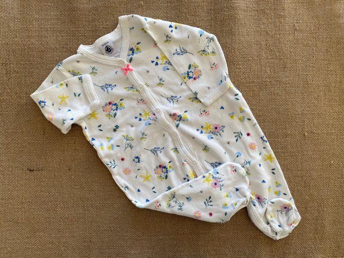 Pyjama bébé Petit Bateau 3 mois blanc motifs fleurs été d'occasion